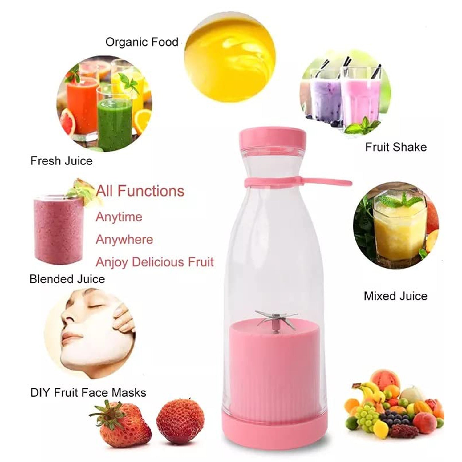 5334A BLENDER PORTABLE JUICER FOR SMOOTHIE , JUICE , VEGETABLE SHAKES WITH 6 BLADES WIRELESS CHARGING MINI PERSONAL SIZE MIXER BOTTLE GRINDER, 380 ML MULTICOLOR DeoDap 5334A BLENDER PORTABLE JUICER FOR SMOOTHIE , JUICE , VEGETABLE SHAKES WITH 6 BLADES WIRELESS CHARGING MINI PERSONAL SIZE MIXER BOTTLE GRINDER, 380 ML MULTICOLOR DeoDap